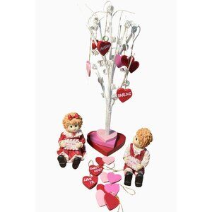 Valentines Day Tree with Figurines & Heart Ornaments Set